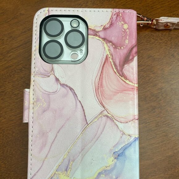 Iphone 15 I6 Pro Max Rose Gold Marble Wallet 9 Card Holder Kickstand Case - Picture 4 of 4